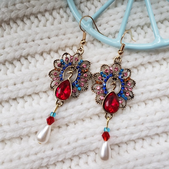 Jewelry - NEW Handmade Showstopper|Peacock Rhinestones&Pearl